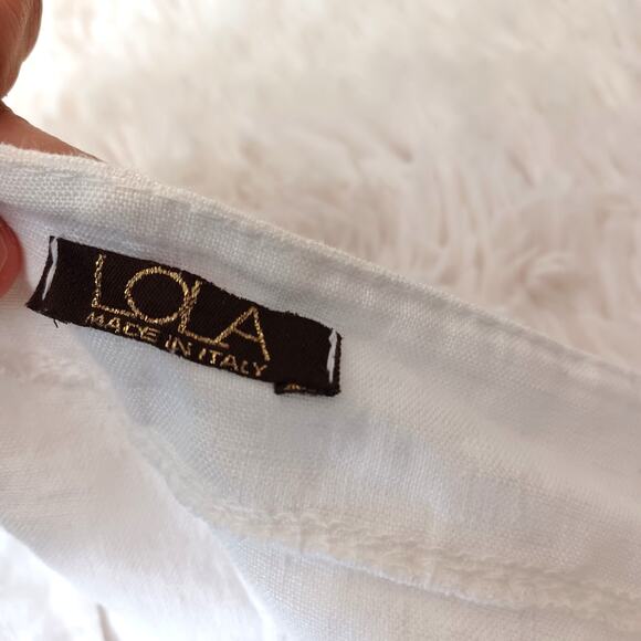 LOLA White Anthropologie LINEN Button Front Top Blouse Women's Made in Italy M/L - Picture 5 of 8